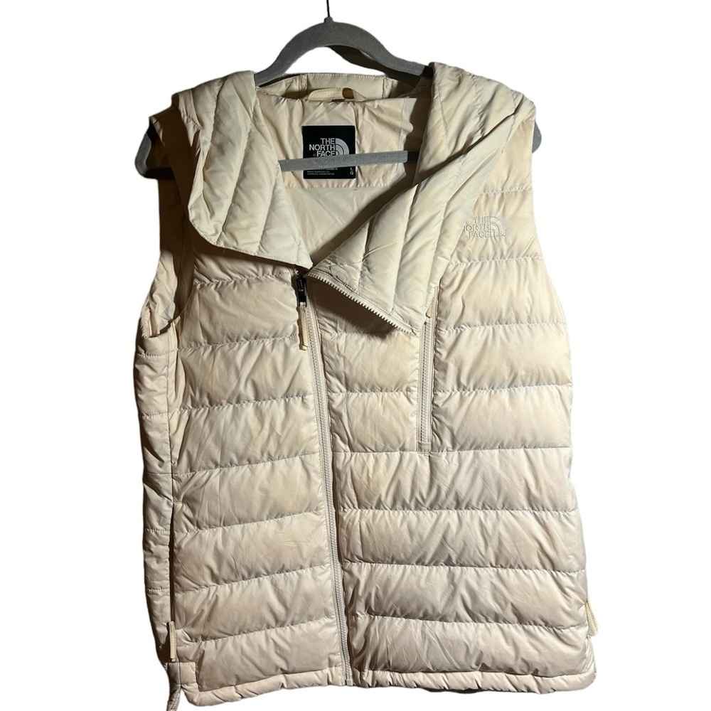 The north face women’s puffer hooded jacket off white cream color size large